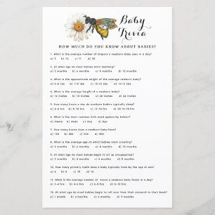 Bee Themed Baby Trivia Baby Shower Game Sheet