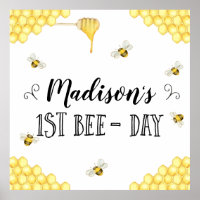 Bee Themed First Bee-Day Birthday Party Poster