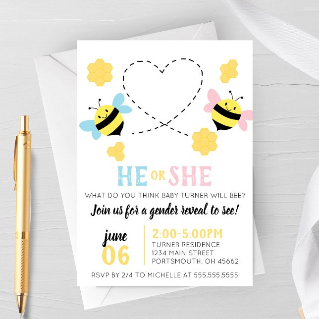 Bee Themed Gender Reveal Party Invitation (Creator Uploaded)