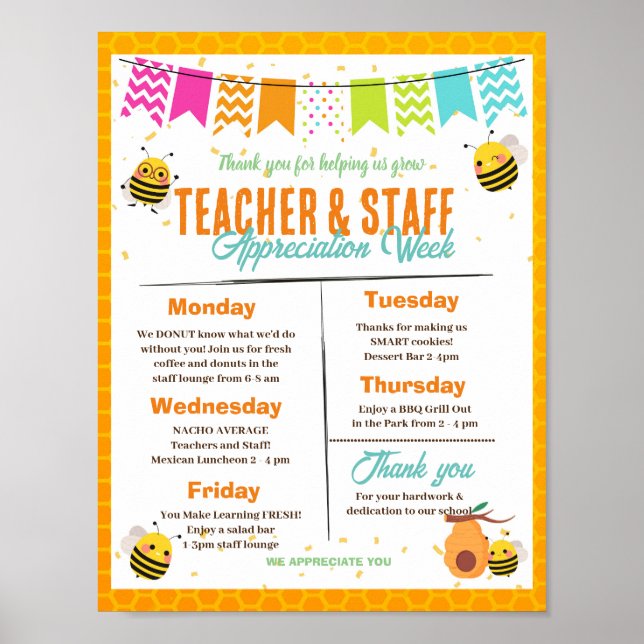 Bee themed Teacher Appreciation Week template Poster (Front)