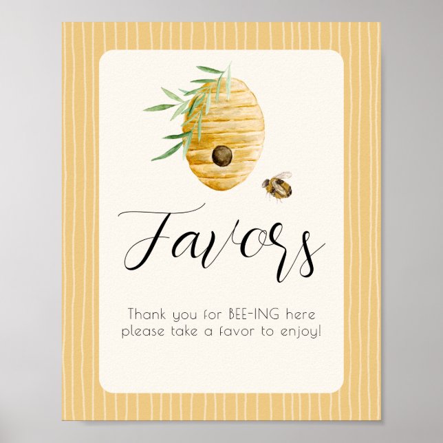 Bee Themed Watercolor Bumblebee Favor Table Sign (Front)