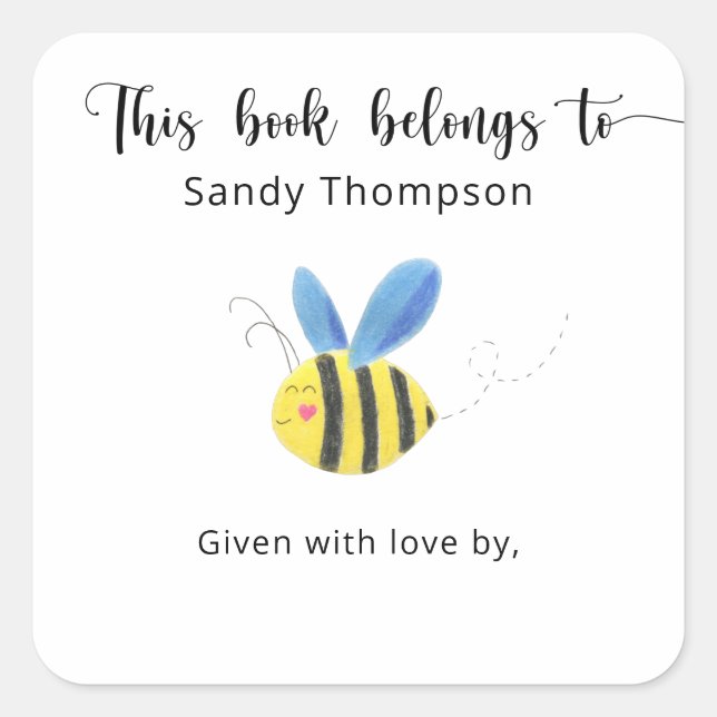 Bee - This book belongs to Square Sticker (Front)