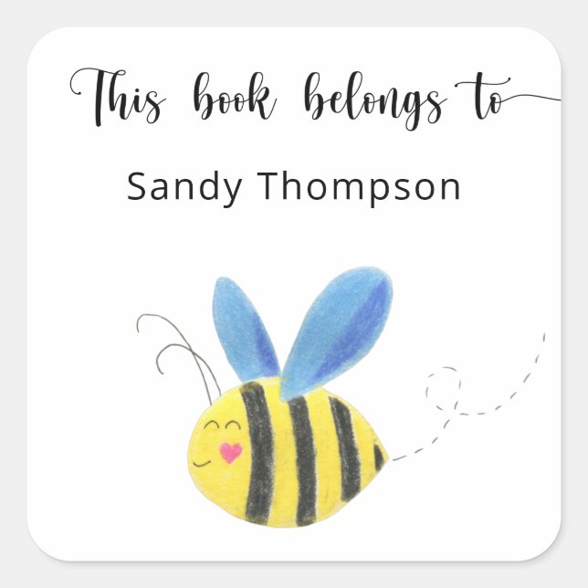 Bee - This book belongs to Square Sticker (Front)