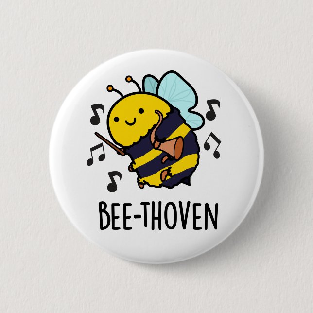 Bee-thoven Cute Music Bee Pun 6 Cm Round Badge (Front)