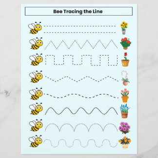 Bee tracing the line worksheet for kids