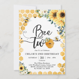 Bee Two Honey Bee 2nd Birthday Invitation