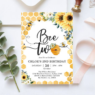 Bee Two Honey Bee 2nd Birthday Invitation