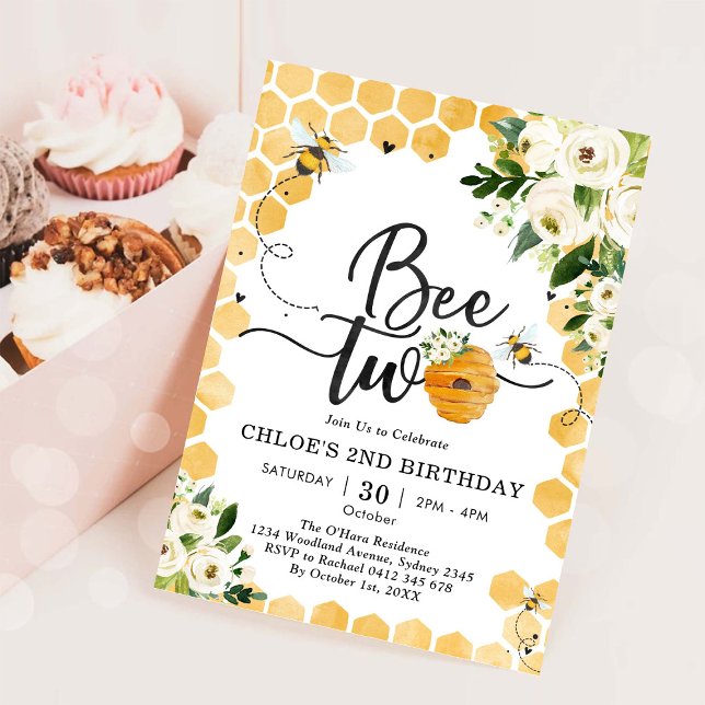 Bee Two Honey Bee 2nd Birthday Invitation (Creator Uploaded)
