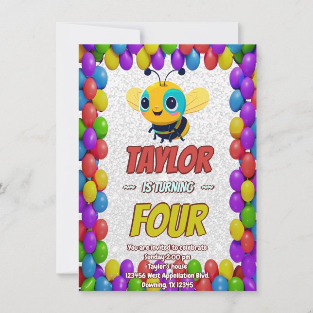 Bee Unique Personalised Birthday Invite Kids (Front)