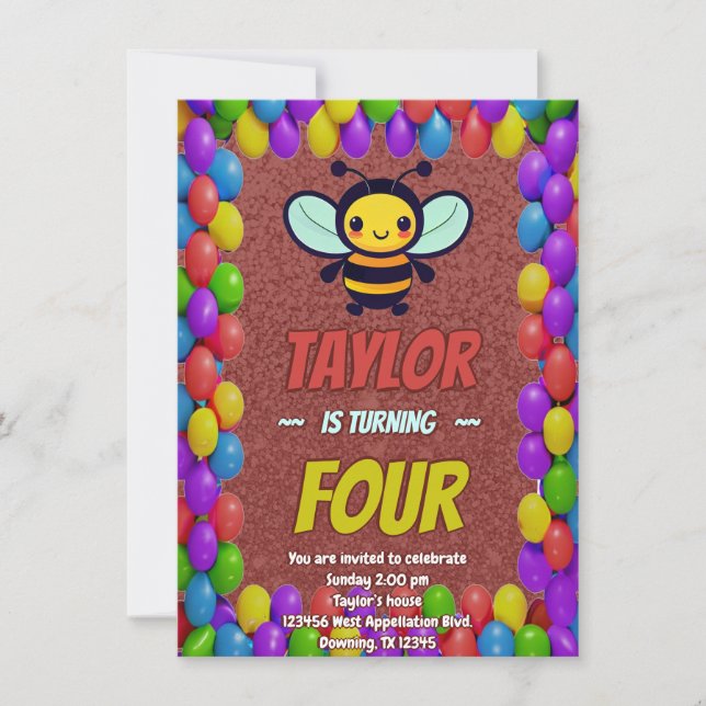 Bee Unique  Personalised Birthday Invite Kids (Front)