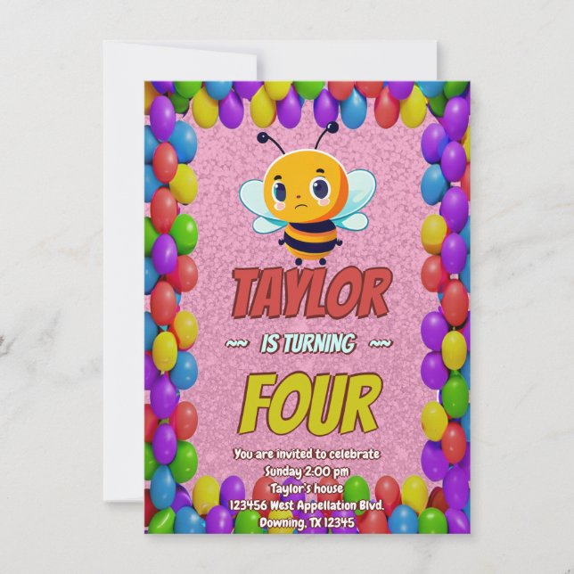 Bee Unique Personalised Birthday Invite Kids (Front)