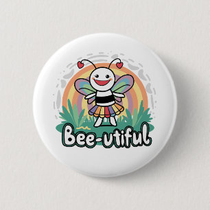 Bee-utiful bumblebee radiates positivity 6 cm round badge