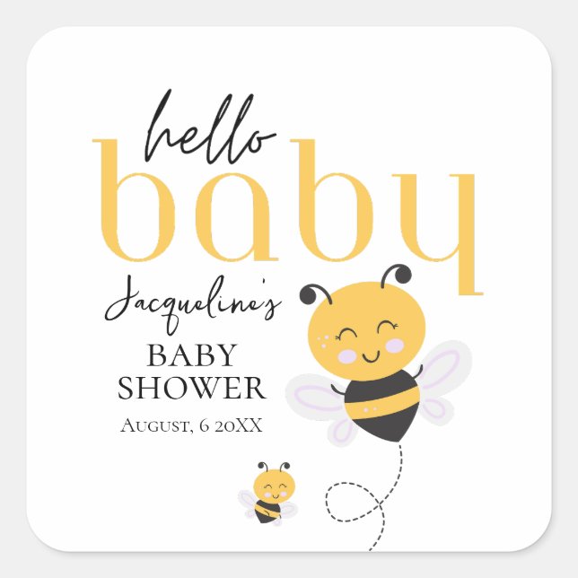 Bee-utiful Moments: Hello Baby Bee Shower Square Sticker (Front)