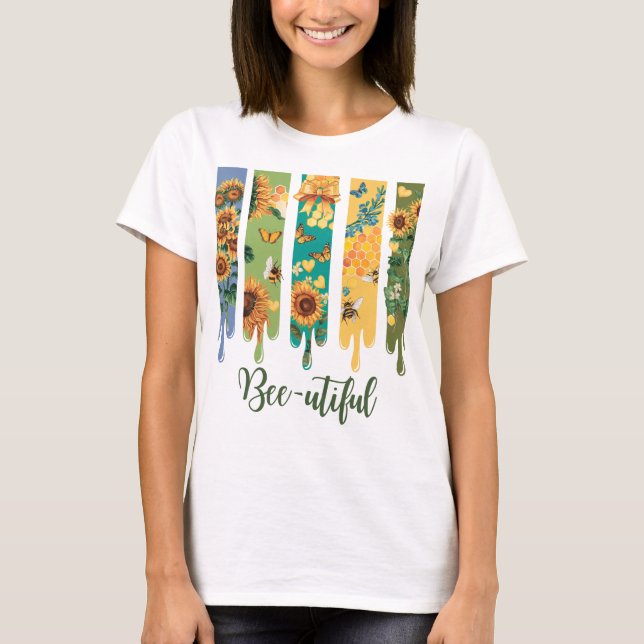 Bee-utiful Spring Art - Colourful Paint Drip Desig T-Shirt (Front)