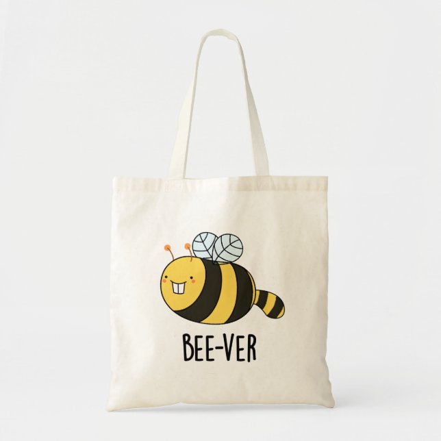 Bee-ver Funny Animal Beaver Bee Pun  Tote Bag (Front)