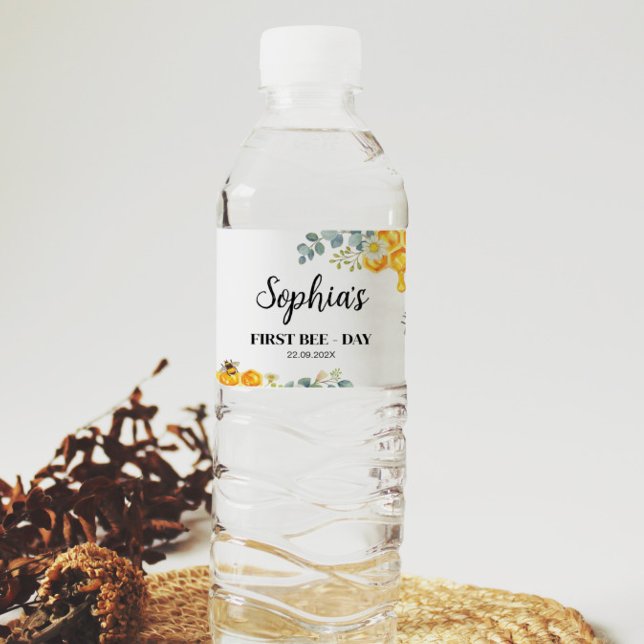 Bee Water Bottle Label Birthday Baby Shower (Creator Uploaded)