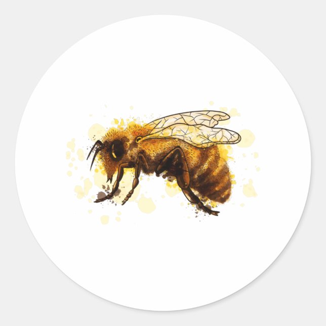 Bee watercolor classic round sticker (Front)