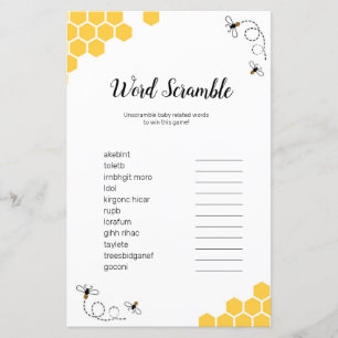 Bee Watercolor Word Scramble Game