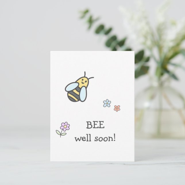 BEE well soon! Cute Flowers and Bee Get Well Postcard (Standing Front)
