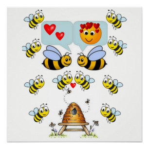 bee white yellow childrens poster