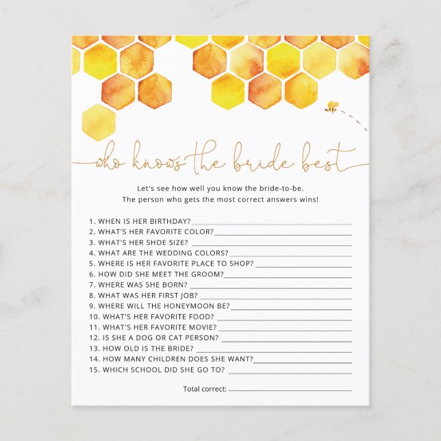 Bee Who knows the bride best game (Front)