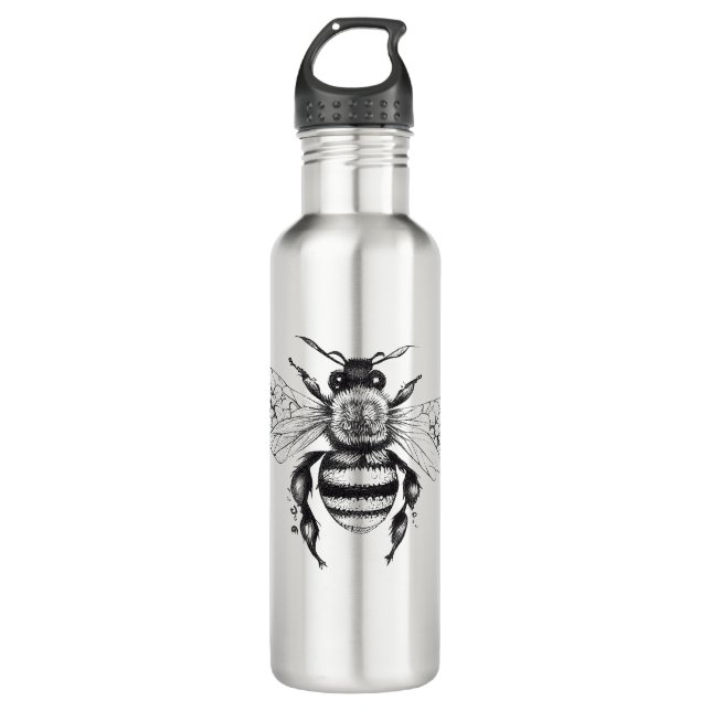 Bee Wild Animal Nature Illustration Art Tattoo 710 Ml Water Bottle (Front)
