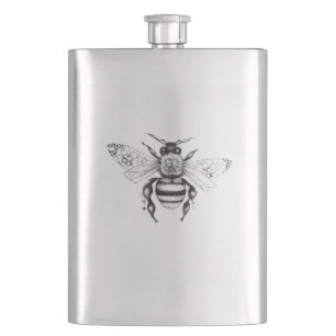 Bee Wild Animal Nature Illustration Art Tattoo Hip Flask