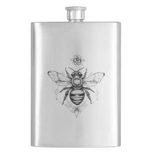 Bee Wild Animal Nature Illustration Art Tattoo Hip Flask
