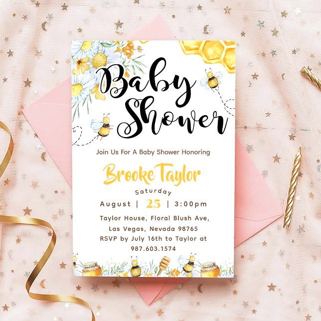 Bee Wildflower Baby Shower Invitation (Creator Uploaded)