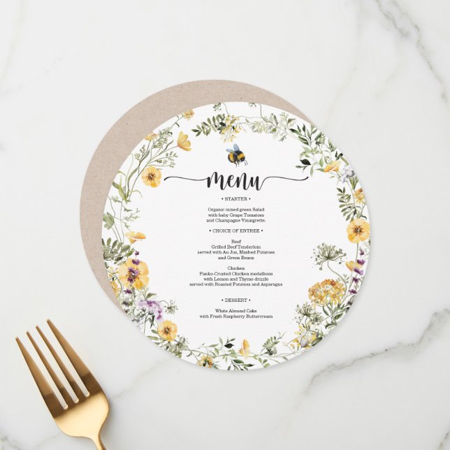 Bee Wildflower Baby Shower Menu (Front/Back In Situ)