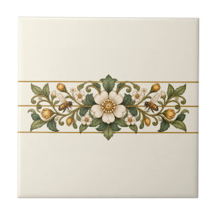 Bee Wildflower Custom Background Frieze Ceramic Tile