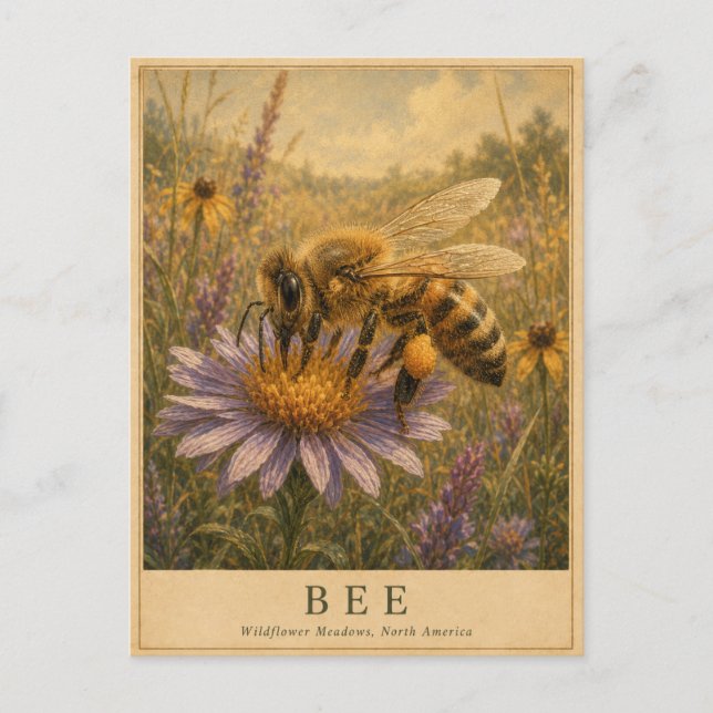 Bee Wildflower Meadows VINTAGE Postcard (Front)