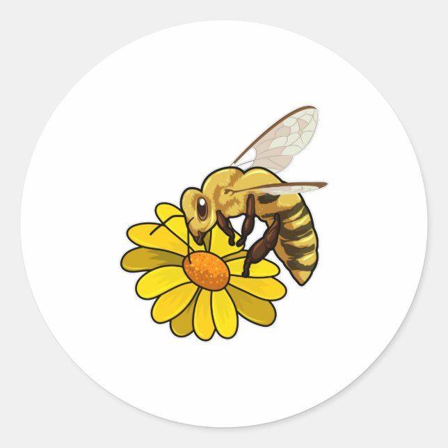 Bee with Blossom Classic Round Sticker (Front)