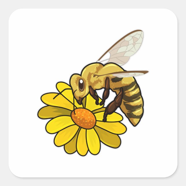Bee with Blossom Square Sticker (Front)