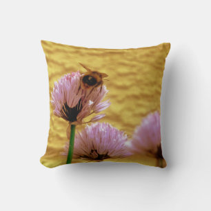 Bee With Chive Flowers Cushion