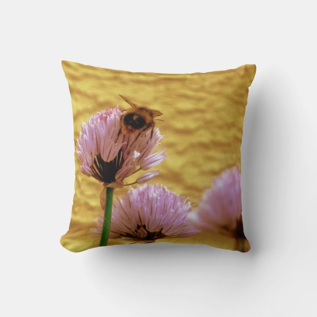Bee With Chive Flowers Cushion (Front)