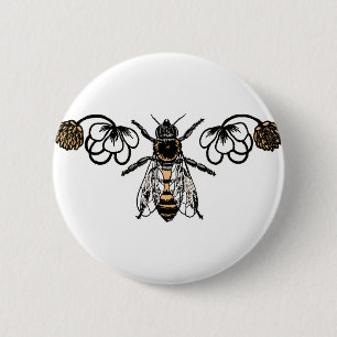 bee with clover 6 cm round badge