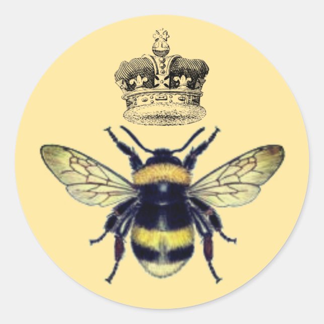Bee With Crown | Apiary | Honey Classic Round Sticker (Front)