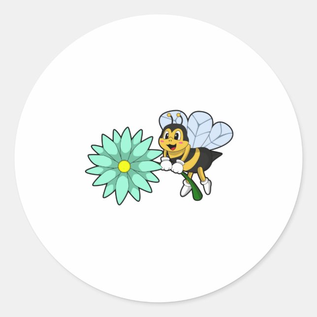 Bee with Flower.PNG Classic Round Sticker (Front)