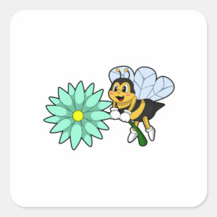 Bee with Flower.PNG Square Sticker