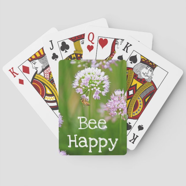 Bee with Purple Allium Garden Flower Motivational Playing Cards (Back)