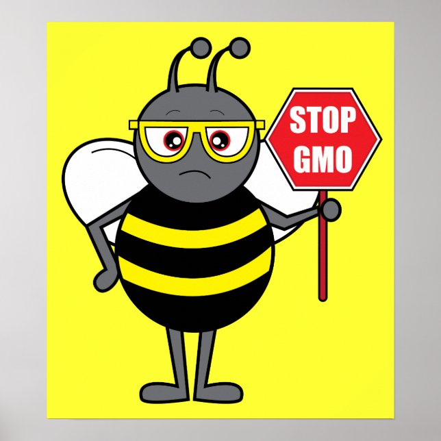 Bee with Stop Sign: GMO Poster (Front)