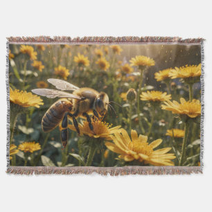 Bee with the dandelions throw blanket