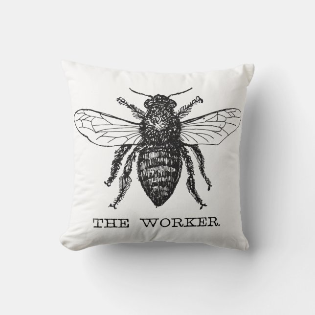 Bee Worker Honey Black Bumblebee Cushion (Front)