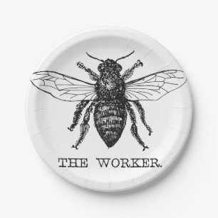 Bee Worker Honey Black Bumblebee Paper Plate