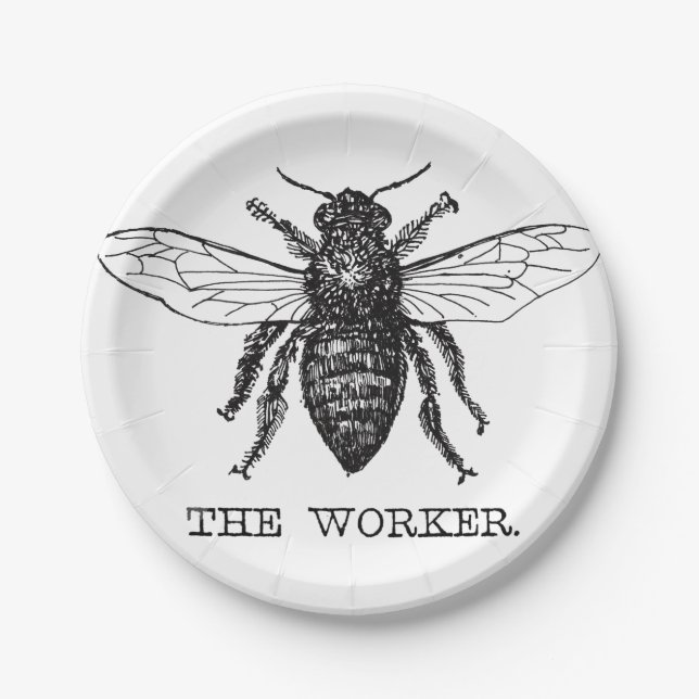 Bee Worker Honey Black Bumblebee Paper Plate (Front)
