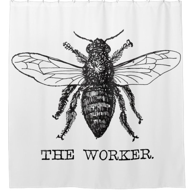 Bee Worker Honey Black Bumblebee Shower Curtain (Front)