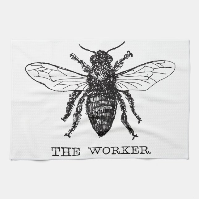 Bee Worker Honey Black Bumblebee Tea Towel (Horizontal)