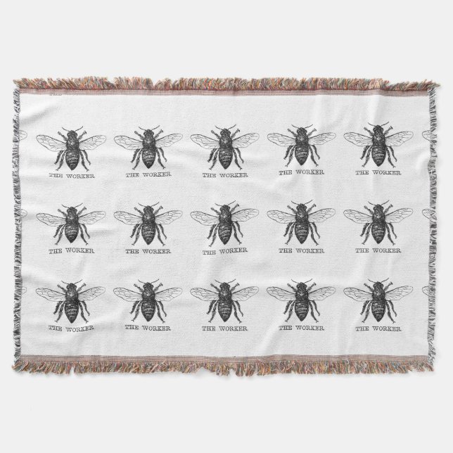 Bee Worker Honey Black Bumblebee Throw Blanket (Front)