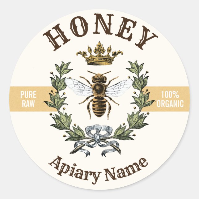 Bee Wreath and Crown Honey Jar 2 Classic Round Sticker (Front)